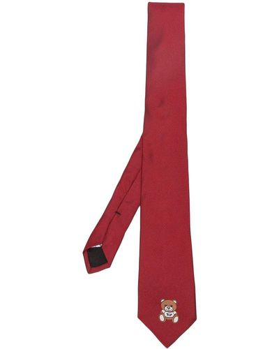Moschino Cravate en soie à logo brodé - Rouge