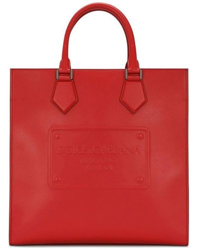 Dolce & Gabbana Logo-embossed Leather Tote Bag - Red