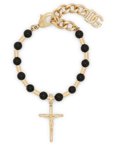 Dolce & Gabbana DNA Perlenarmband mit Kreuz - Schwarz
