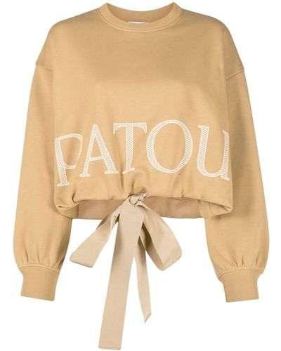 Patou Drawstring-detail Cropped Logo Sweatshirt - Natural