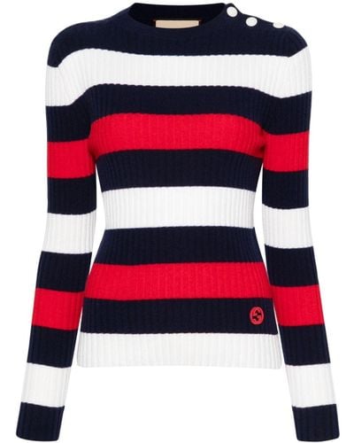 Gucci Striped Ribbed-knit Jumper - Red