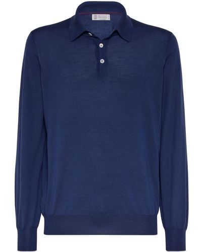 Brunello Cucinelli Long-sleeve Fine-knit Polo Shirt - Blue