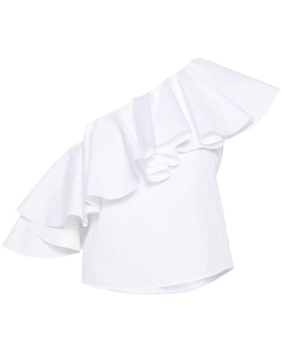 Giambattista Valli Ruffle One-shoulder Cotton Top - White