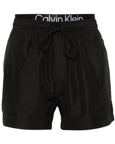 Calvin Klein Double-waistband Swim Shorts - Black
