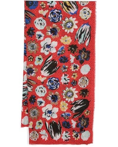 Bimba Y Lola Fringed Floral-print Scarf - Red