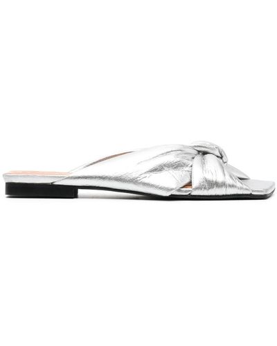 Ganni Metallic-finish Knot-detail Flats - White