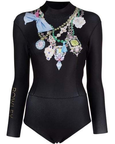 Cynthia Rowley Neoprenanzug mit Halsketten-Print - Schwarz