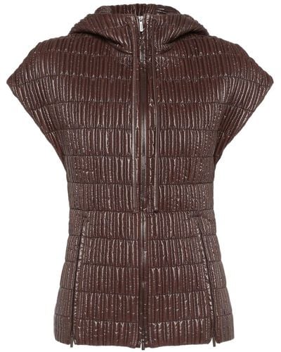 Ferragamo Quilted Hooded Gilet - Brown
