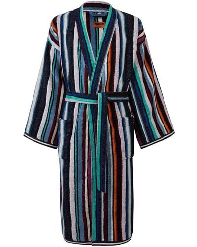 Missoni Stripe-pattern Cotton Bathrobe - Blue