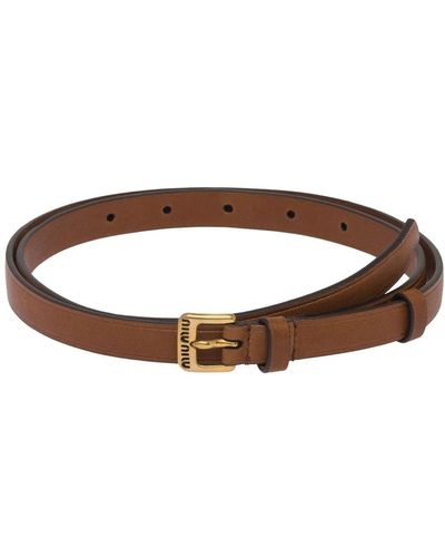 Miu Miu Logo-buckle Nappa Leather Belt - Brown