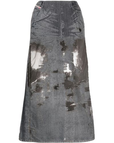 DIESEL Low-rise Denim Midi Skirt - Gray