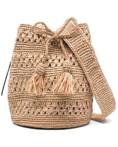 Manebí Interwoven Drawstring Bucket Bag - Natural