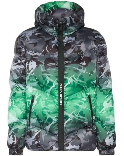 Philipp Plein Camouflage-pattern Hooded Padded Jacket - Green