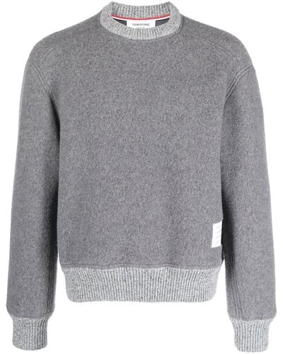 Thom Browne Logo-patch Crew Neck Sweater - Gray
