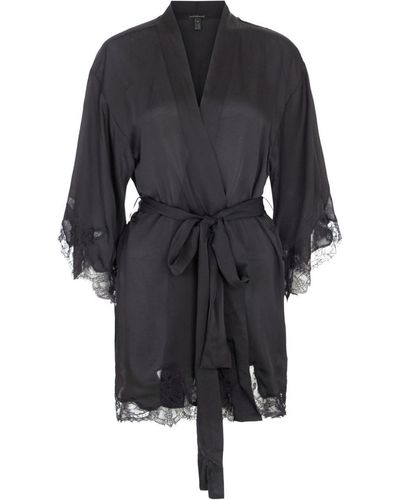 Kiki de Montparnasse Belted Silk Robe - Black