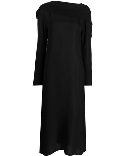 Yohji Yamamoto V-back Silk Midi Dress - Black