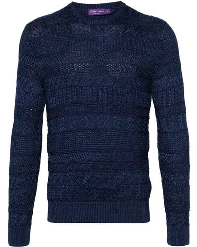 Ralph Lauren Purple Label Crew-neck Crochet-knit Jumper - Blue