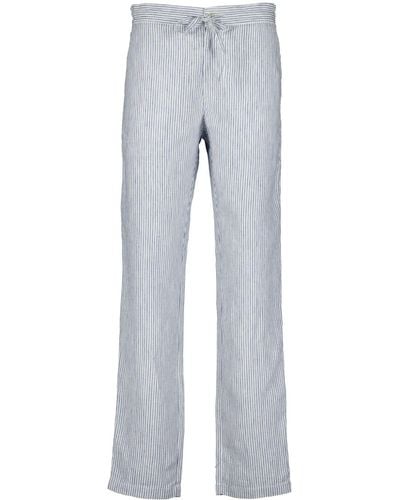 120% Lino Stripe-pattern Linen Trousers - Grey