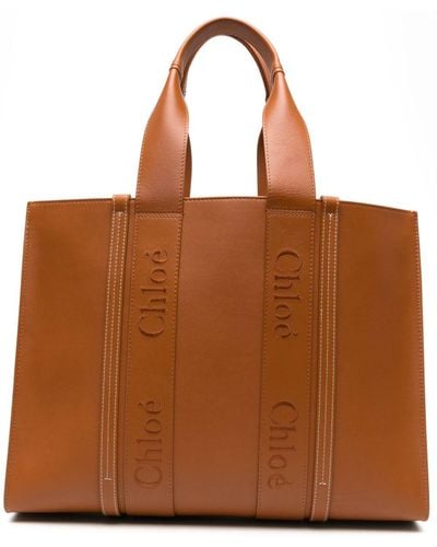Chloé Large Woody Leather Tote Bag - Brown