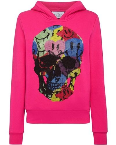 Philipp Plein Skull-print Cotton Hoodie - Pink