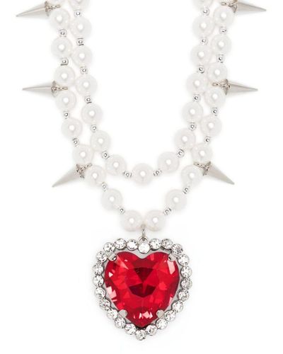 Alessandra Rich Perlenkette mit Herzanhänger - Weiß