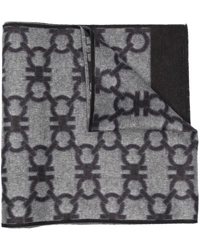 Ferragamo Gancini-pattern Knitted Scarf - Grey
