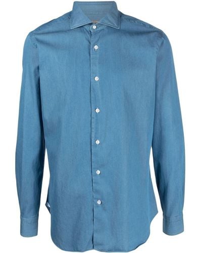 Barba Napoli スプレッドカラー デニムシャツ - ブルー