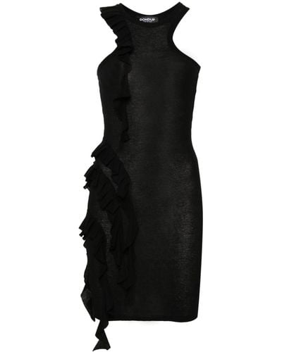 Dondup Ruffled Cotton Midi Dress - Black