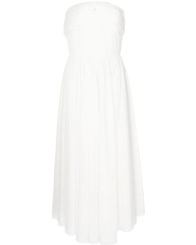 ANOUKI Sheer-sleeve Pleated Dress - White