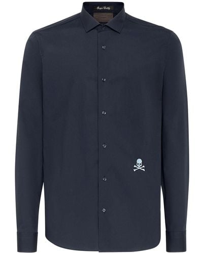 Philipp Plein Logo-embroidered Cotton Shirt - Blue