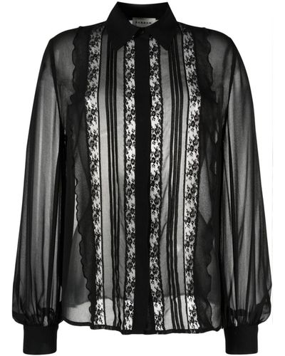 P.A.R.O.S.H. Floral-lace Semi-sheered Shirt - Black