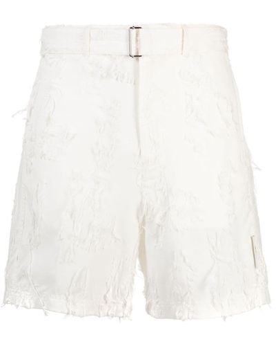 MSGM Distressed Belted Cotton Shorts - White