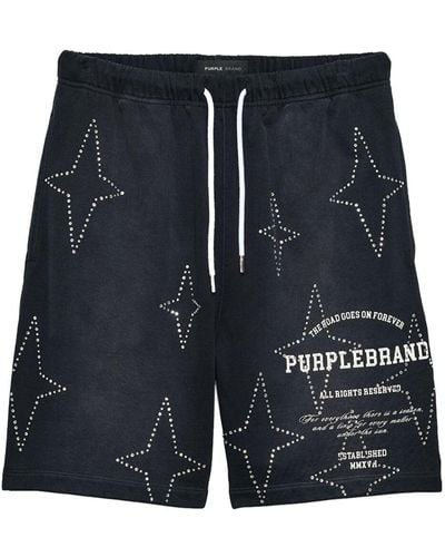 Purple Brand Stacked Crystal Star Track Shorts - Black