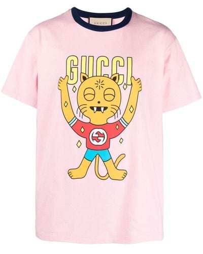 Gucci T-Shirt mit Cartoon-Print - Pink