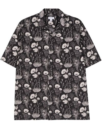 Sunspel Floral-print Cotton Shirt - Black