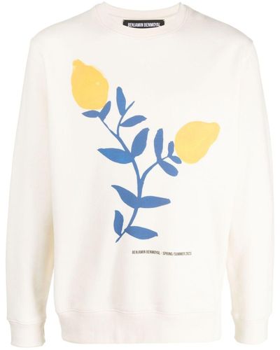 BENJAMIN BENMOYAL Lemon-print Organic-cotton Sweatshirt - White