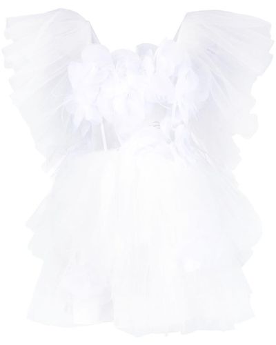 Loulou Floral Appliqué Tulle Minidress - White