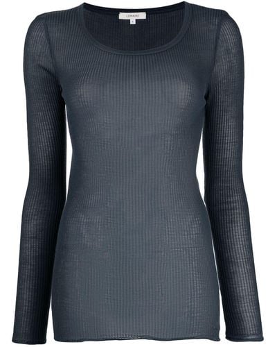 Lemaire Ribbed-knit Long-sleeved Silk Top - Blue