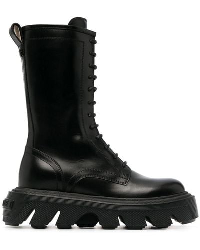 Casadei Generation C Leather Biker Boots In - Black