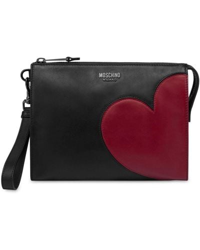 Moschino Heart-appliquéd Leather Clutch Bag - Black
