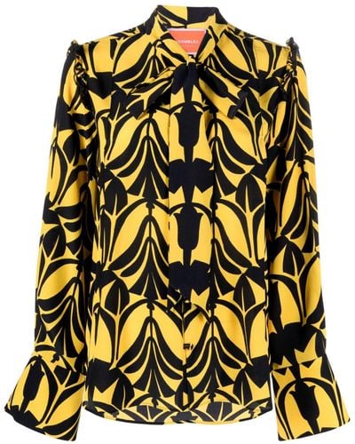 La DoubleJ Ascot Floral-pattern Silk Shirt - Yellow
