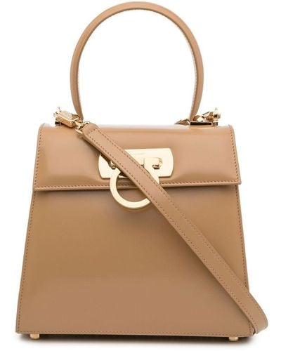 Ferragamo Small Iconic Top Handle Bag - Natural