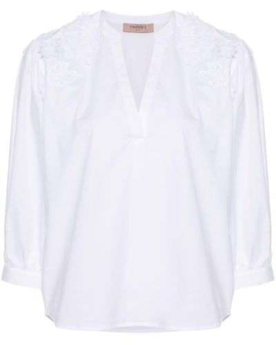 Twin Set Floral lace appliqué poplin blouse - Weiß