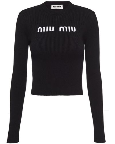 Miu Miu Cropped-Pullover mit Logo - Schwarz
