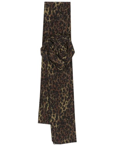 Liu Jo Leopard-pattern Floral-appliqué Silk Scarf - Natural