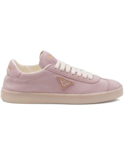 Prada Triangle-logo Suede Sneakers - Pink