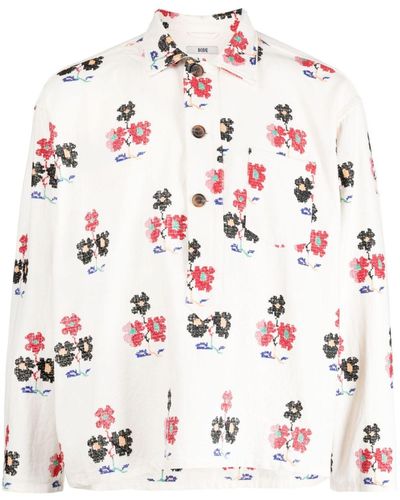 Bode Embroidered Flowers Long-sleeve Shirt - White