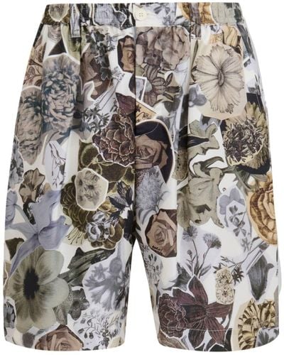 Marni Floral-print Silk Shorts - Grey