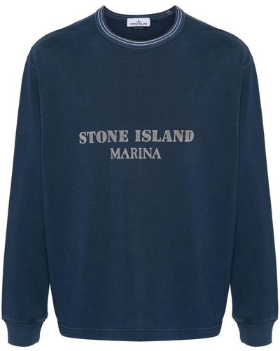 Stone Island Logo-print Cotton Sweatshirt - Blue