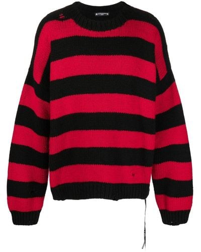 Mastermind Japan Distressed Hand-knit Cashmere Sweater - Red